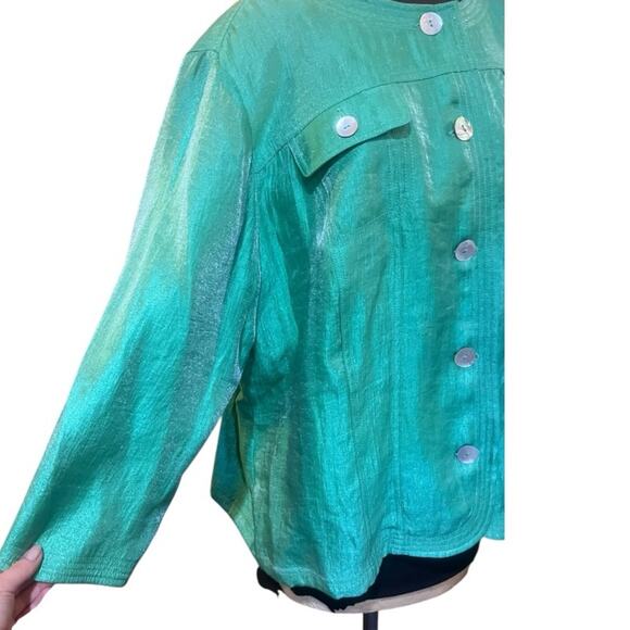 Y2K Iridescent Green Glam Feminine Blazer Jakcet 20W Fairy Easter Lightweight - Picture 3 of 8